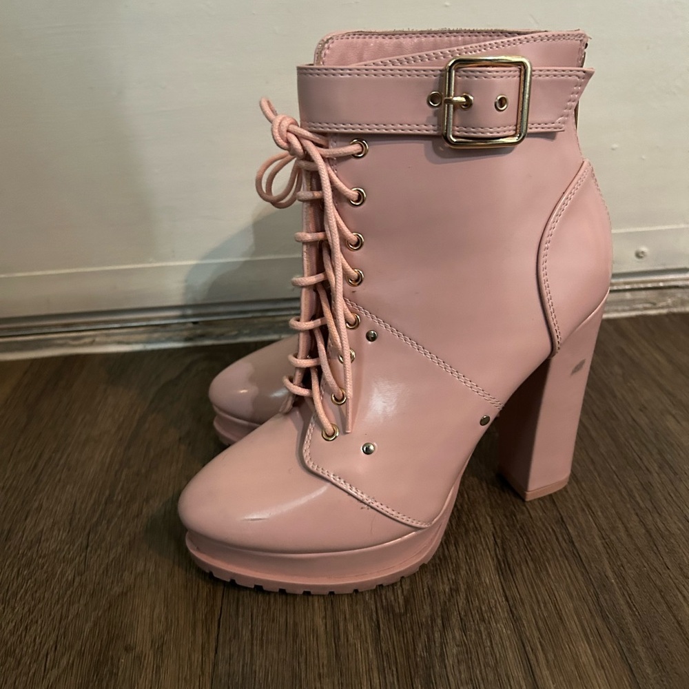 Pink High Heel Ankle Boots